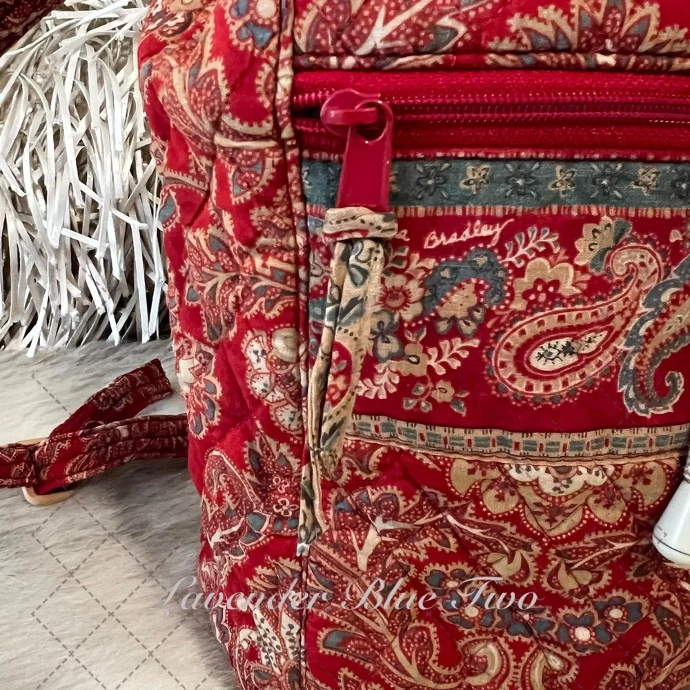 Vintage VERA BRADLEY Windsor 1995 Backpack Sling USA Drawstring Red Gold Quilt - Picture 4 of 17